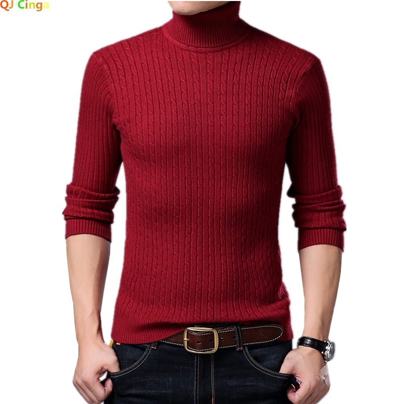 2022 Korean Slim Solid Color Turtleneck Sweater Mens Winter Long Sleeve Warm Knit Sweater Classic Solid Casual Bottoming Shirt